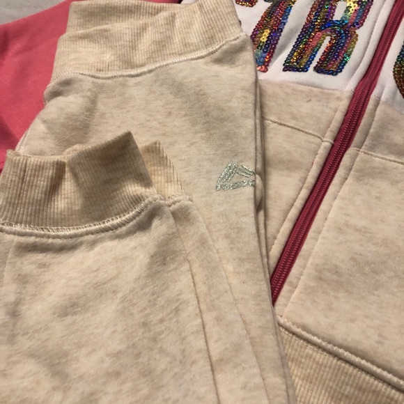 RBX Pink & Oatmeal Sequin (Strong) Zip Up Hoodie & Gray Pants NWT - Picture 2 of 4